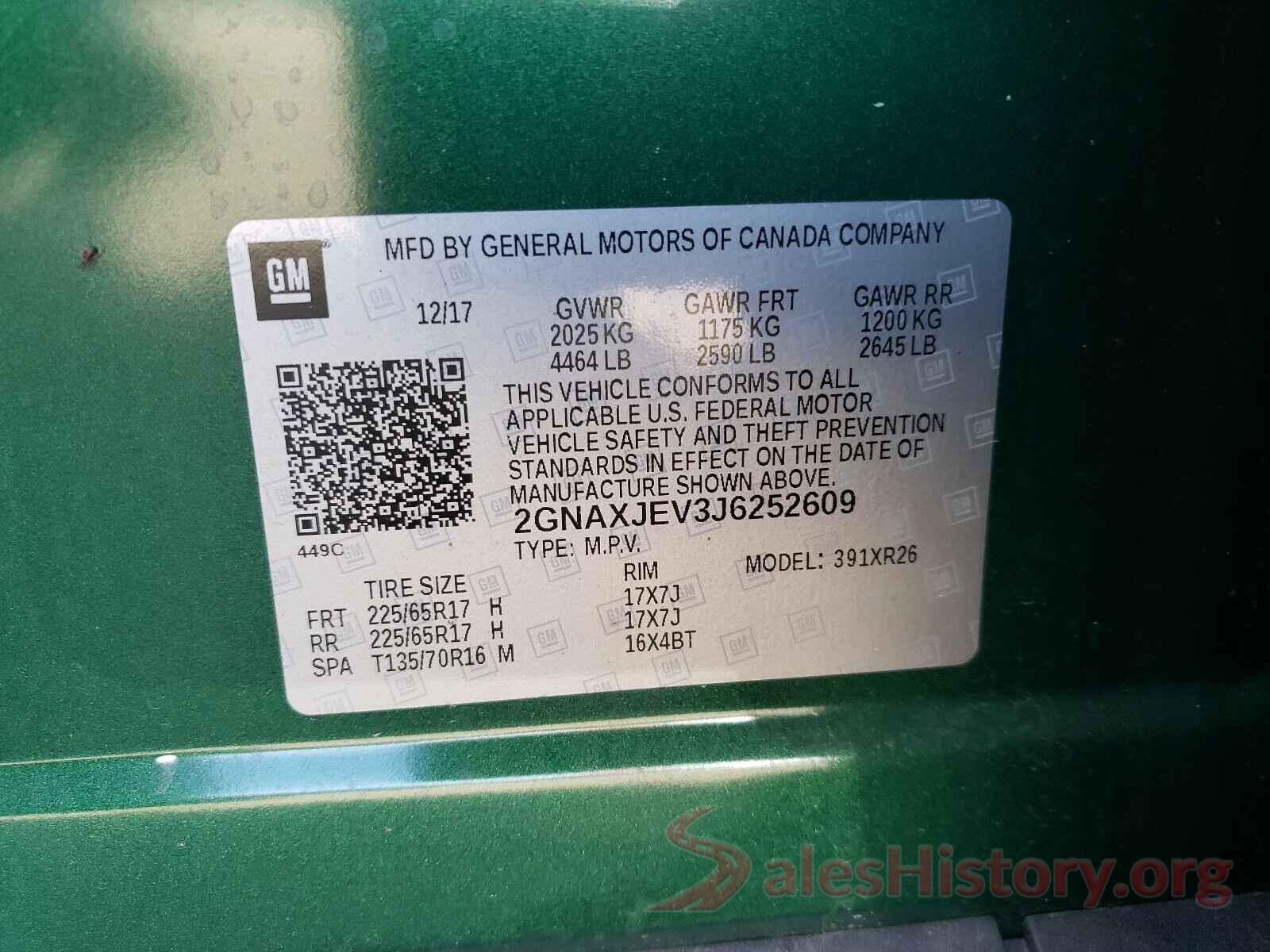 2GNAXJEV3J6252609 2018 CHEVROLET EQUINOX