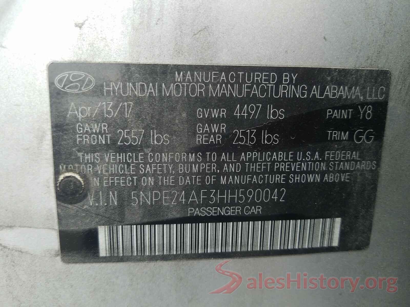 5NPE24AF3HH590042 2017 HYUNDAI SONATA