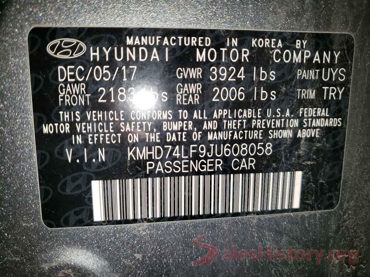 KMHD74LF9JU608058 2018 HYUNDAI ELANTRA