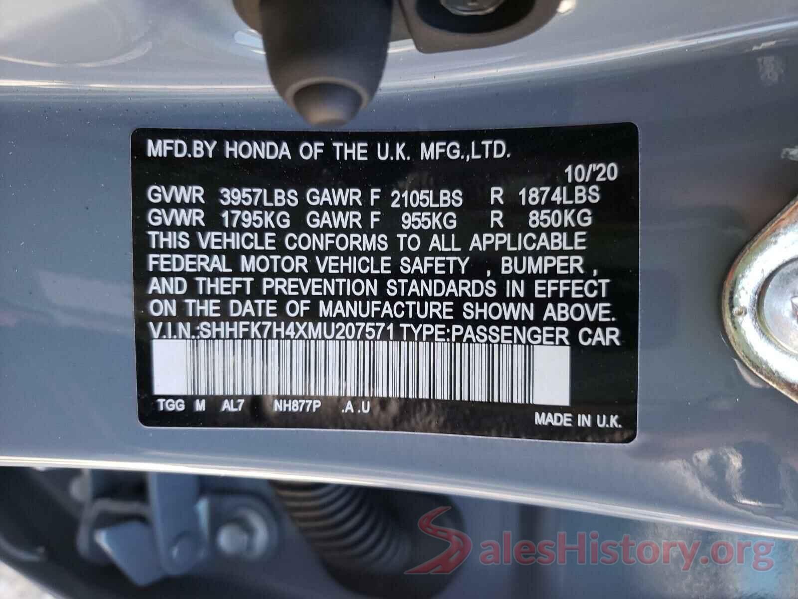 SHHFK7H4XMU207571 2021 HONDA CIVIC