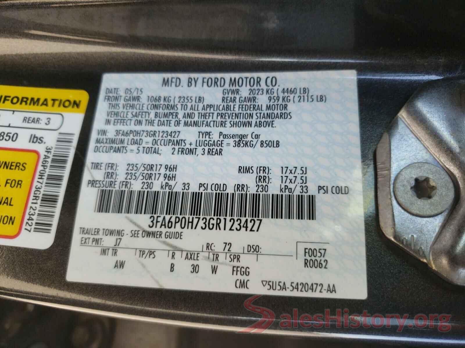 3FA6P0H73GR123427 2016 FORD FUSION