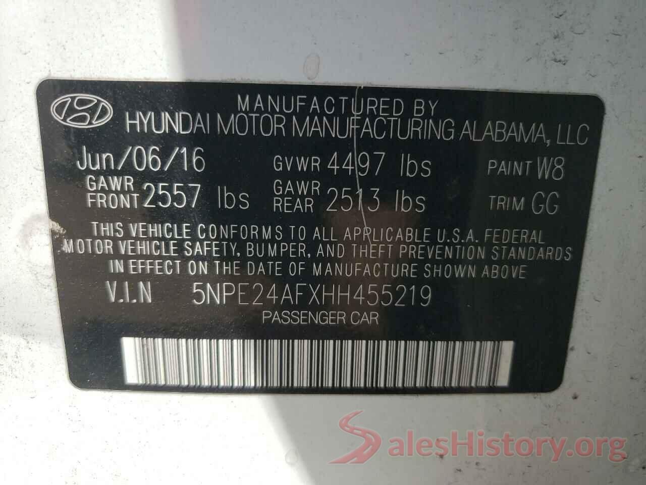 5NPE24AFXHH455219 2017 HYUNDAI SONATA