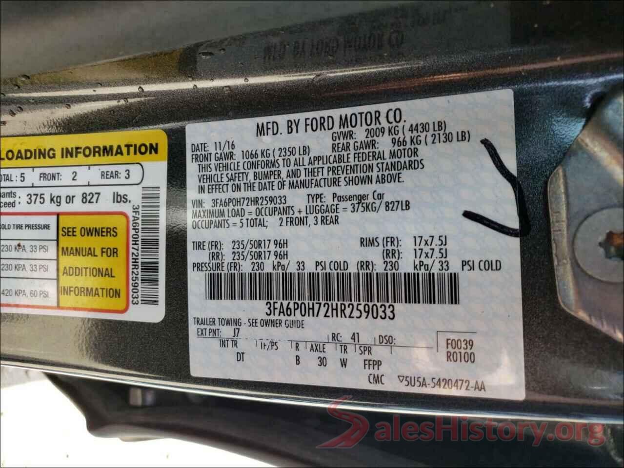 3FA6P0H72HR259033 2017 FORD FUSION