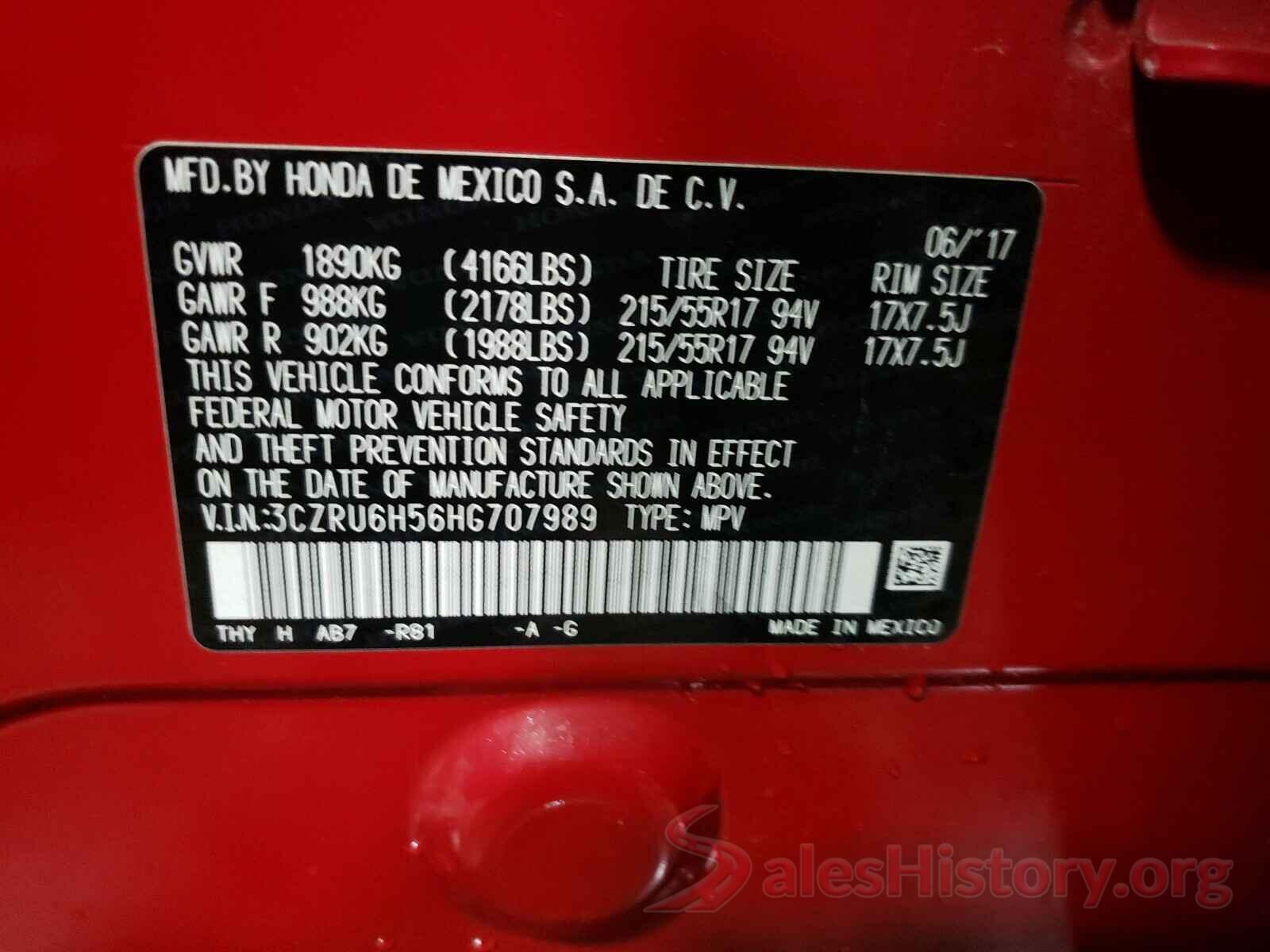 3CZRU6H56HG707989 2017 HONDA HR-V