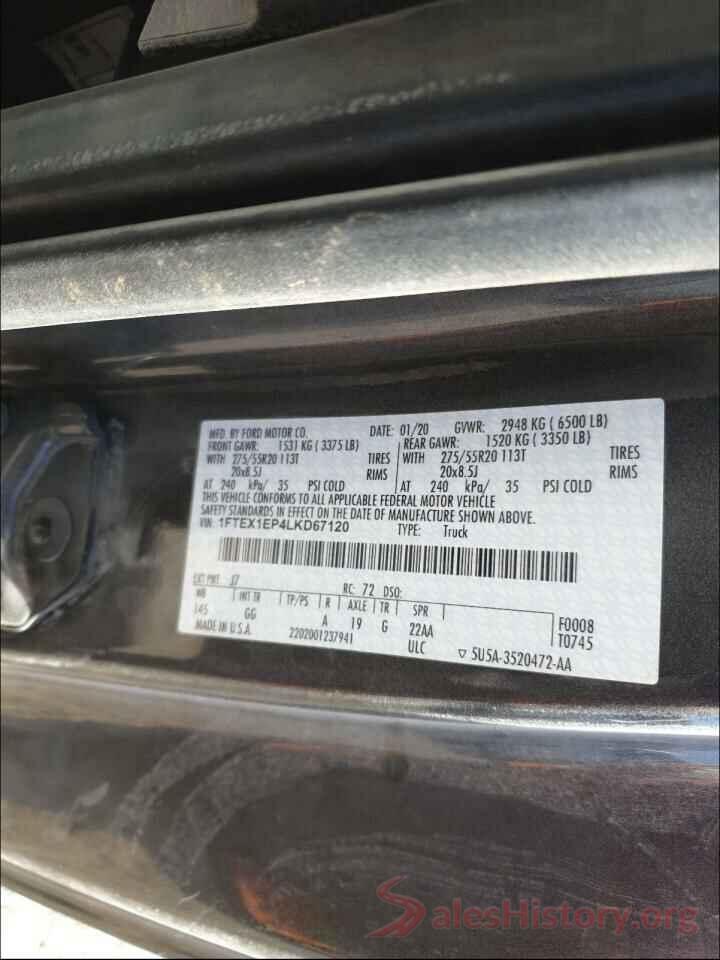 1FTEX1EP4LKD67120 2020 FORD F150