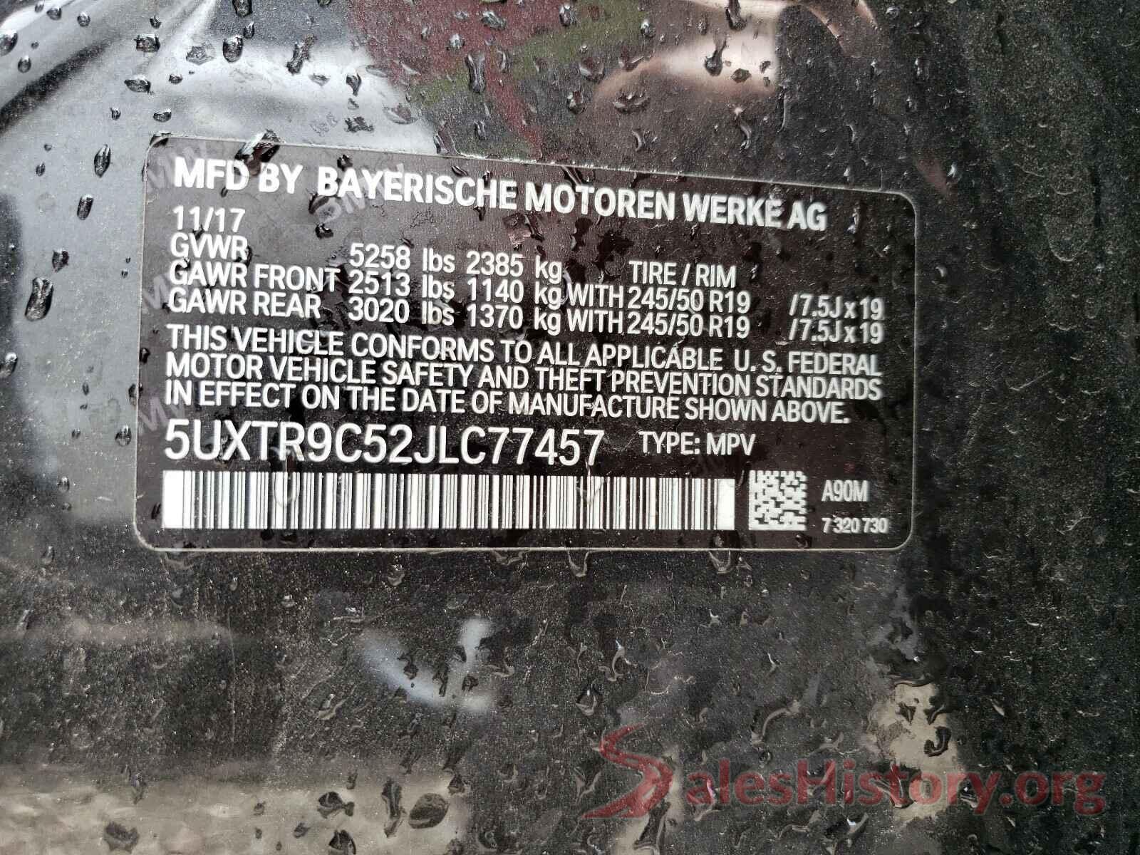 5UXTR9C52JLC77457 2018 BMW X3