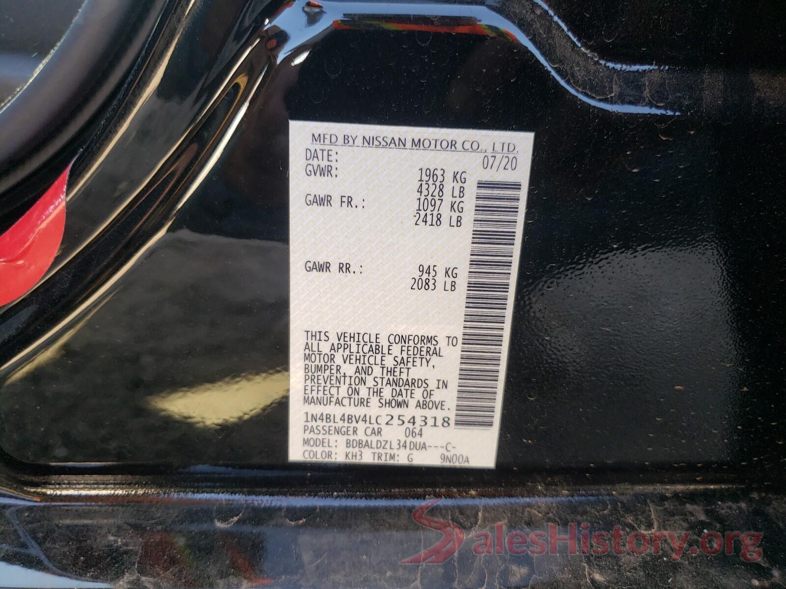 1N4BL4BV4LC254318 2020 NISSAN ALTIMA