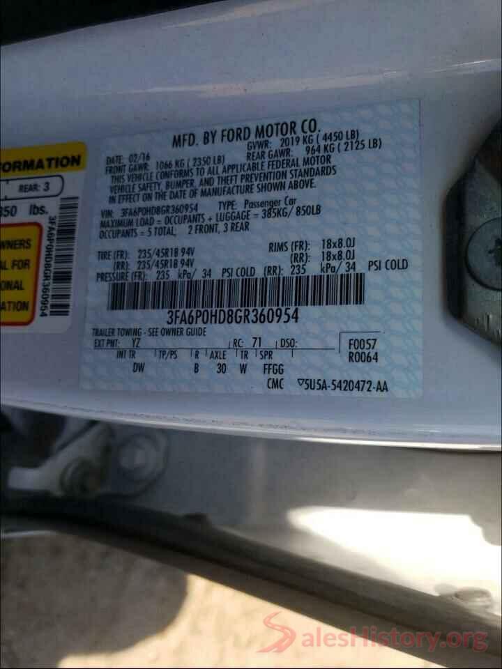 3FA6P0HD8GR360954 2016 FORD FUSION