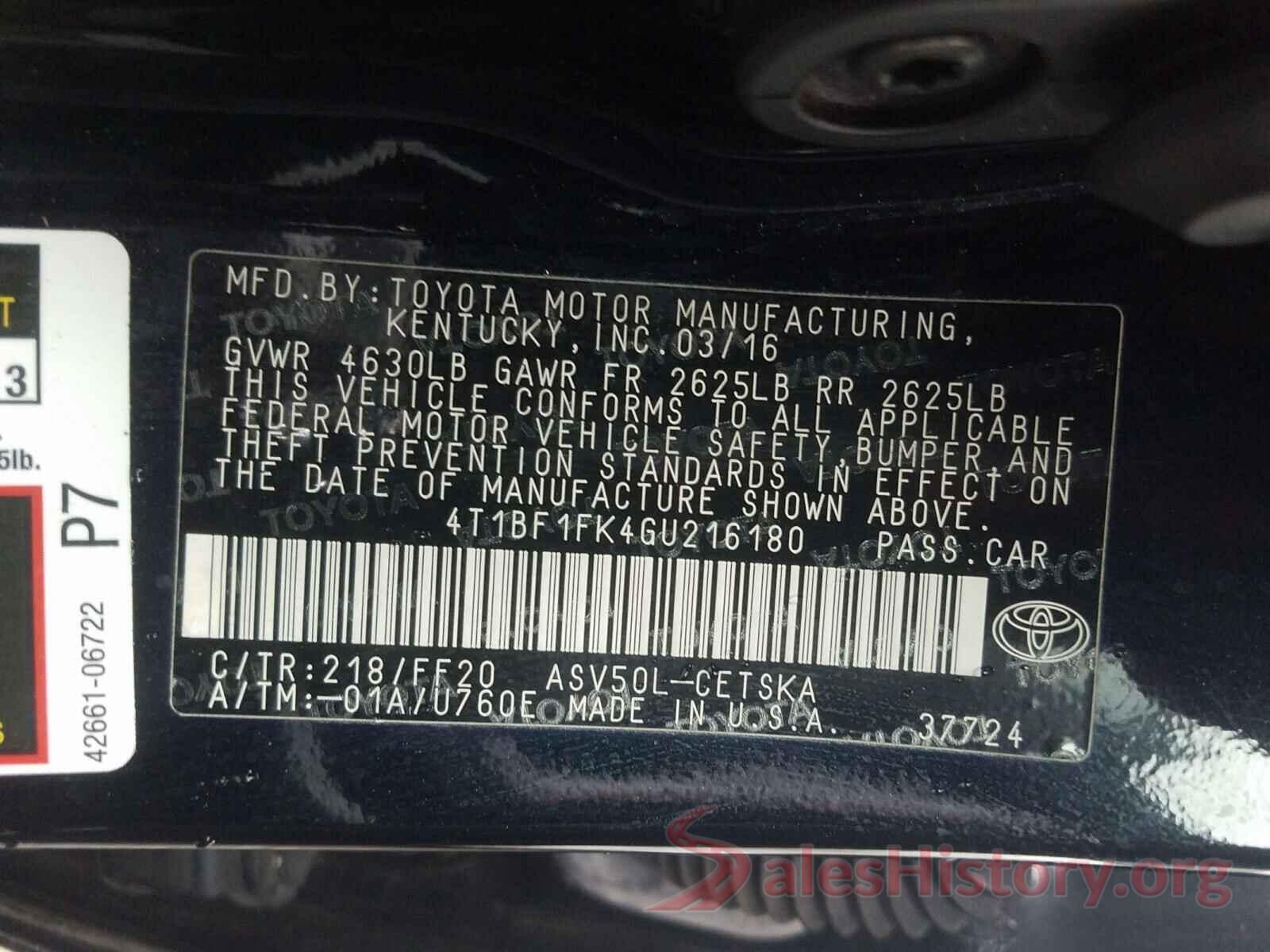 4T1BF1FK4GU216180 2016 TOYOTA CAMRY