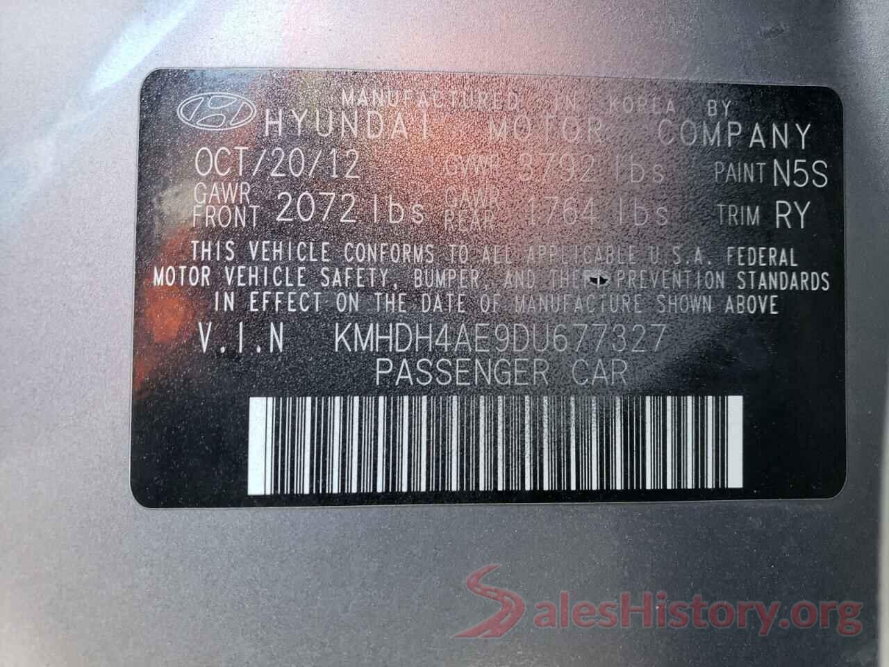 KMHDH4AE9DU677327 2013 HYUNDAI ELANTRA