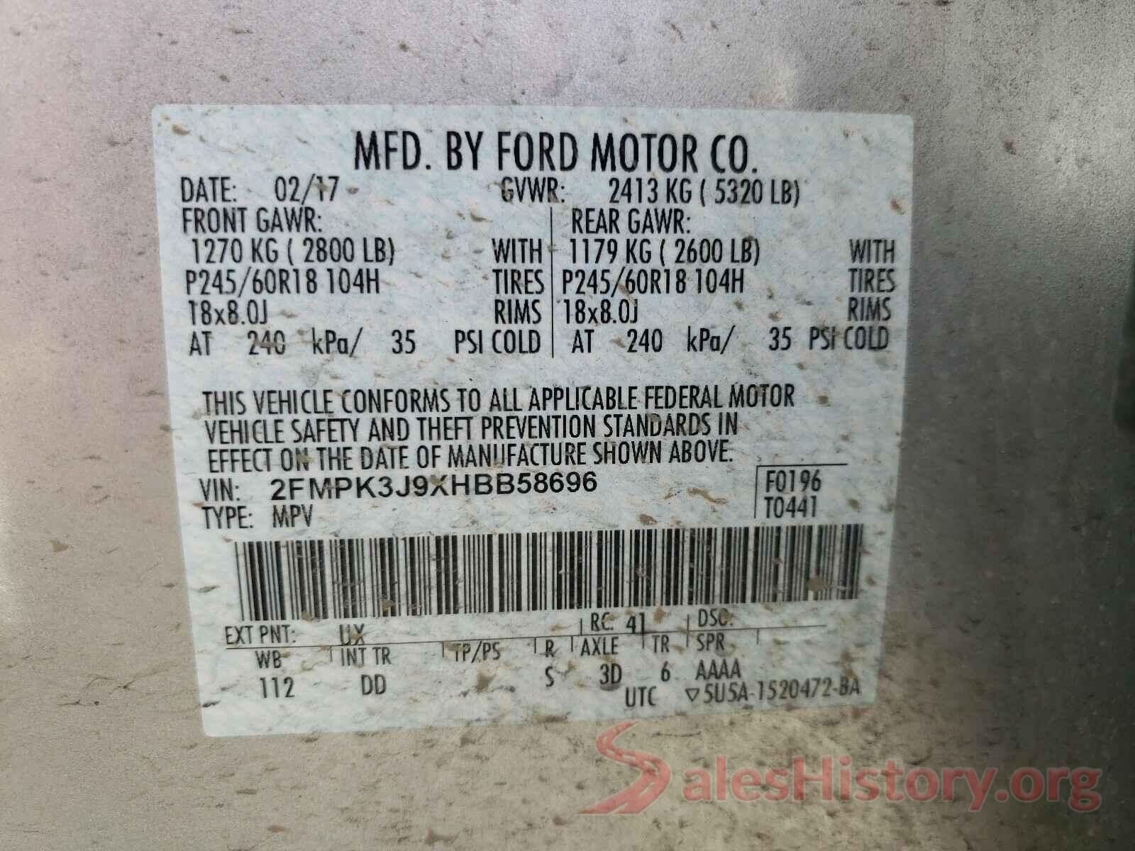 2FMPK3J9XHBB58696 2017 FORD EDGE