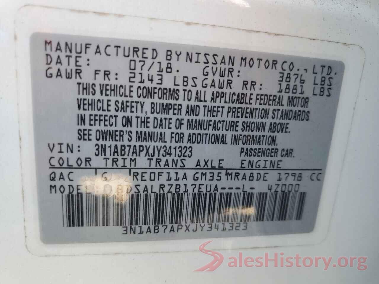 3N1AB7APXJY341323 2018 NISSAN SENTRA