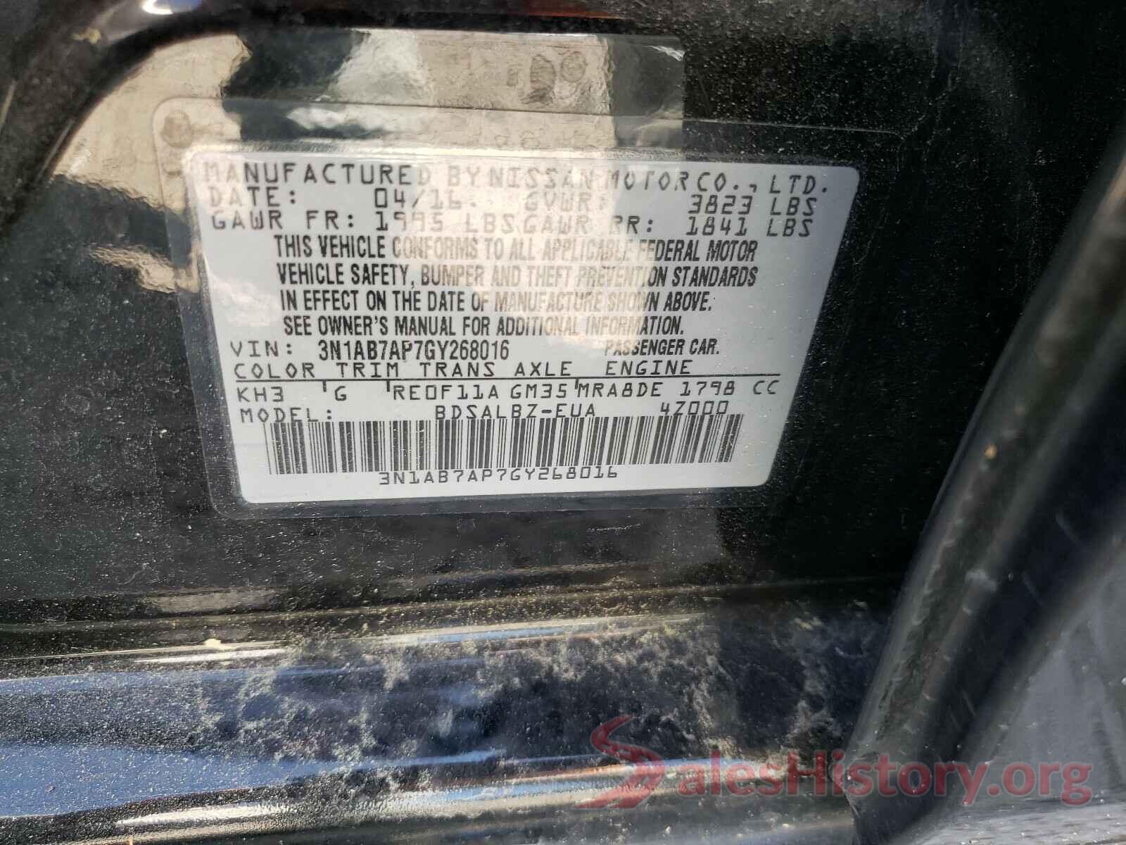 3N1AB7AP7GY268016 2016 NISSAN SENTRA