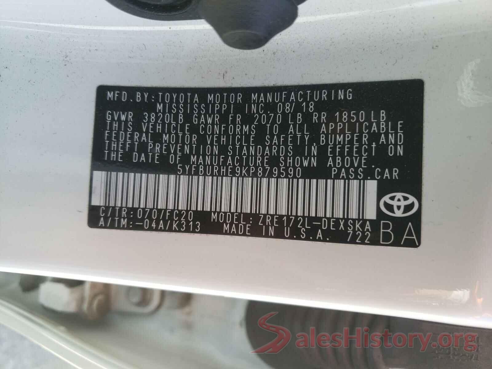 5YFBURHE9KP879590 2019 TOYOTA COROLLA