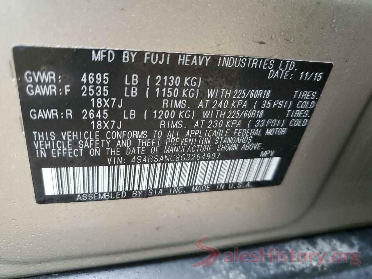 4S4BSANC8G3264907 2016 SUBARU OUTBACK