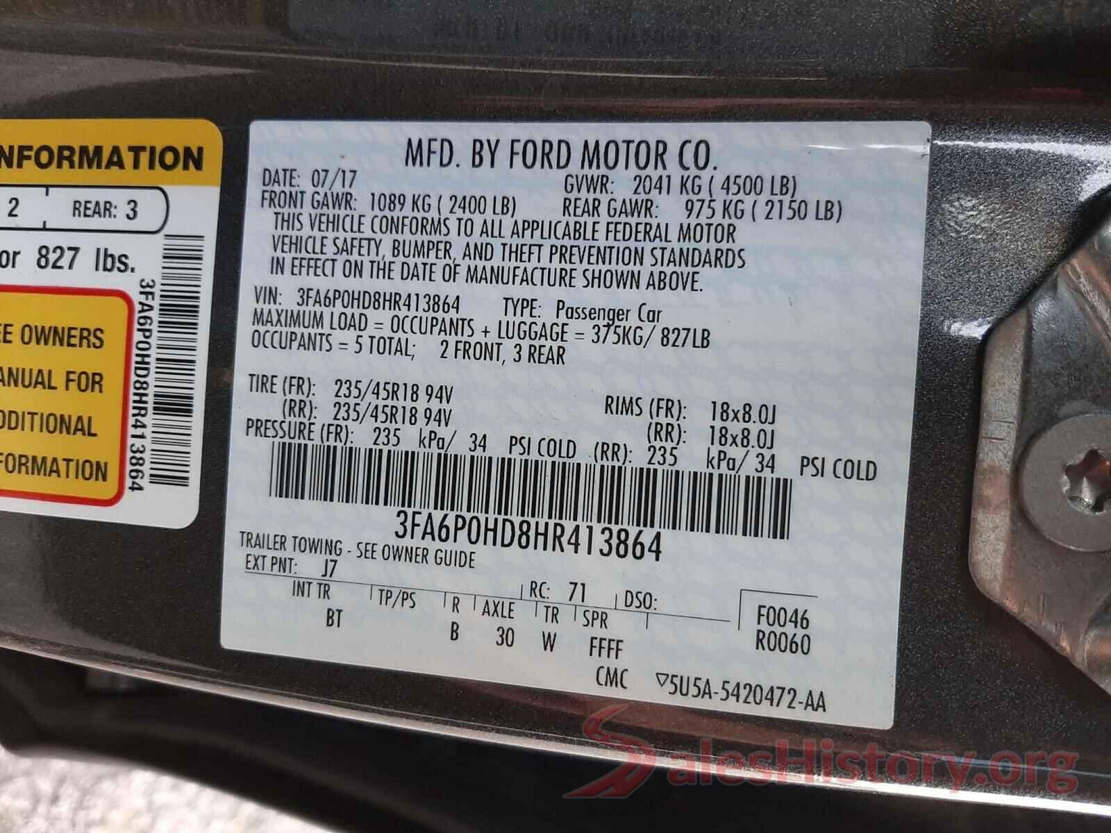 3FA6P0HD8HR413864 2017 FORD FUSION