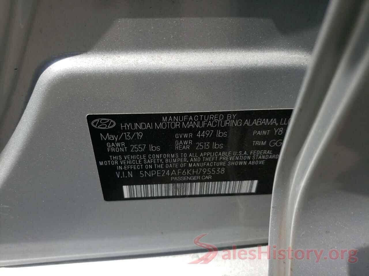 5NPE24AF6KH795538 2019 HYUNDAI SONATA