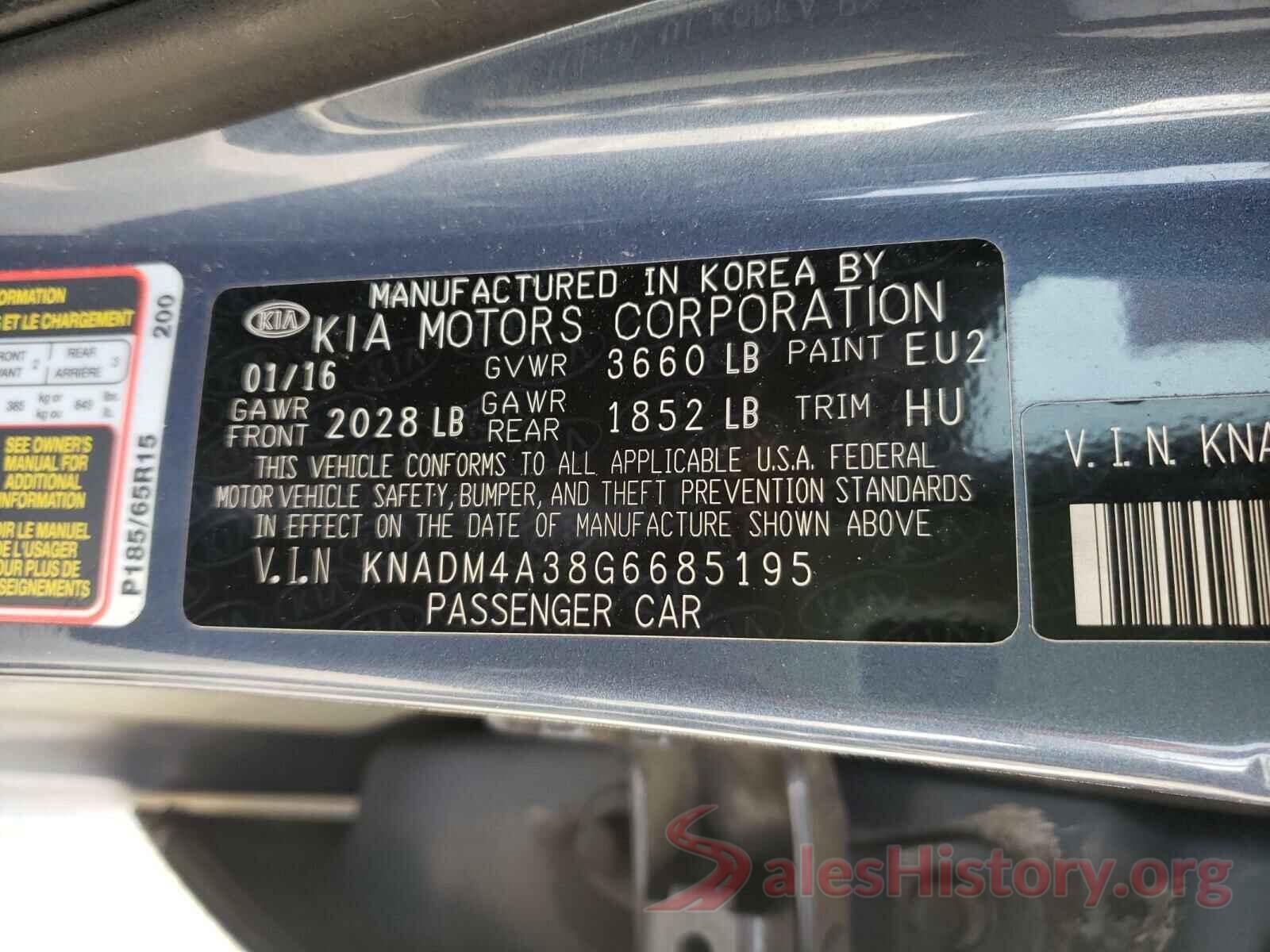 KNADM4A38G6685195 2016 KIA RIO