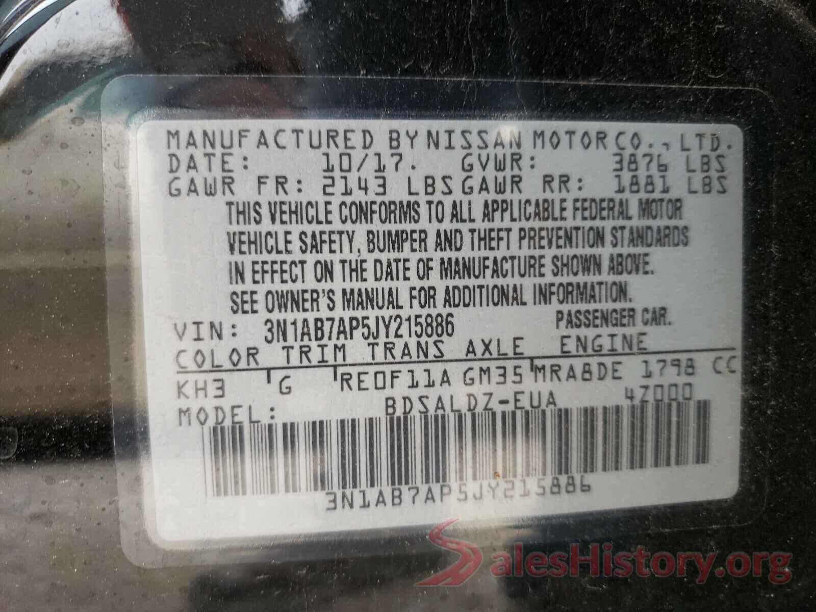 3N1AB7AP5JY215886 2018 NISSAN SENTRA