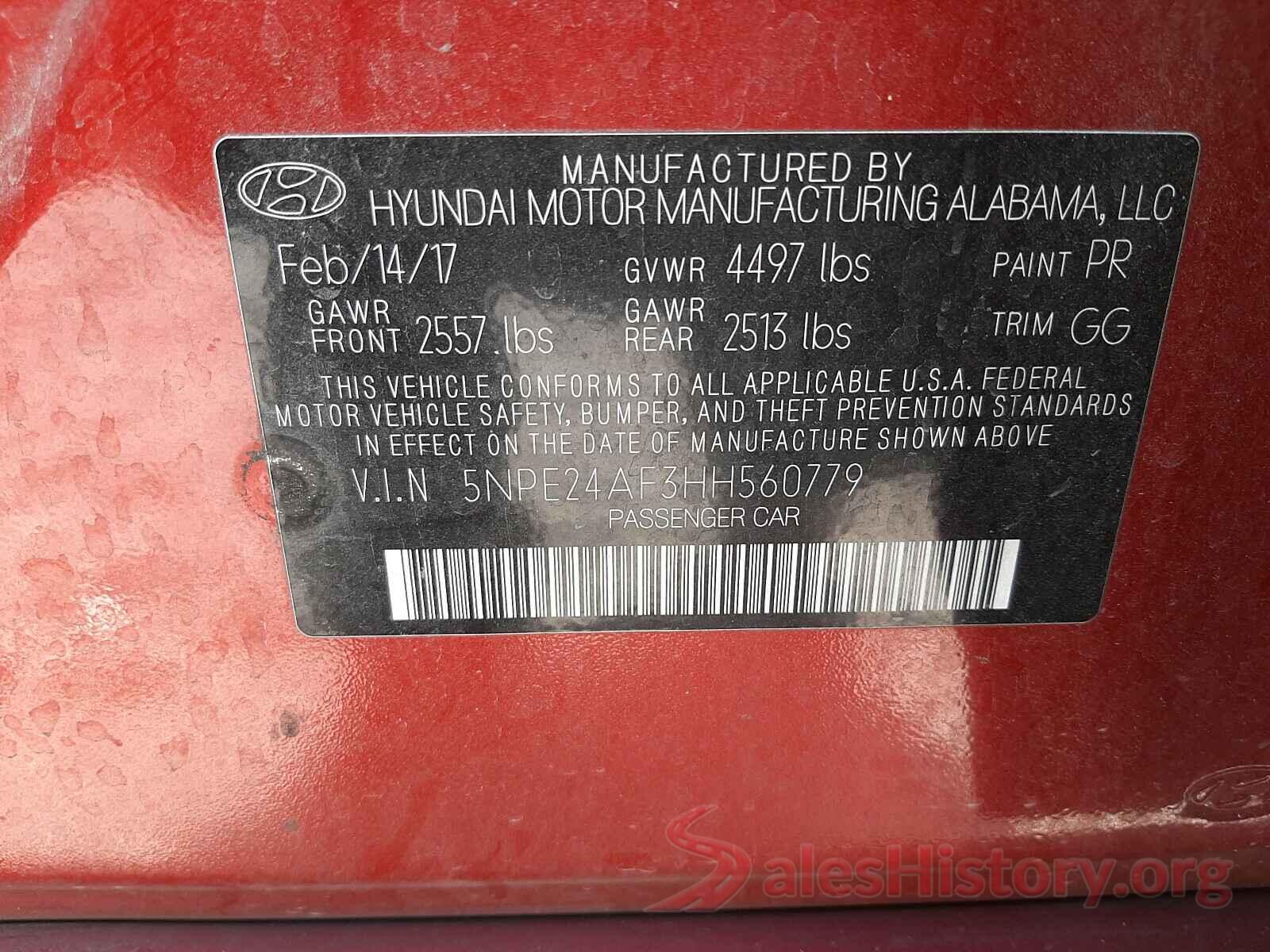 5NPE24AF3HH560779 2017 HYUNDAI SONATA