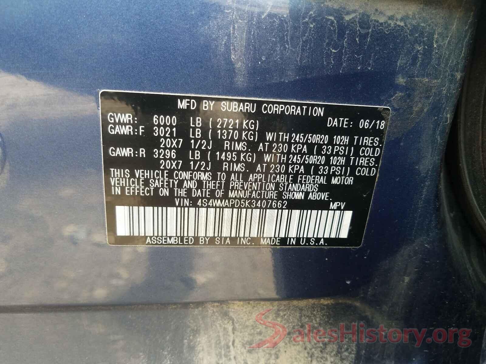 4S4WMAPD5K3407662 2019 SUBARU ALL MODELS