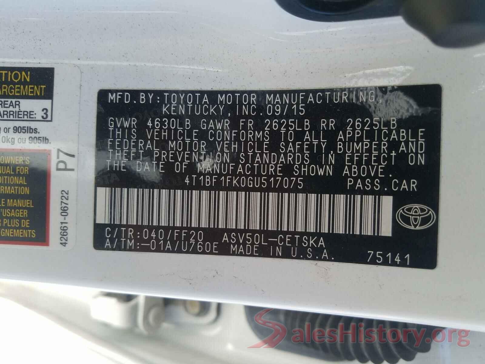 4T1BF1FK0GU517075 2016 TOYOTA CAMRY