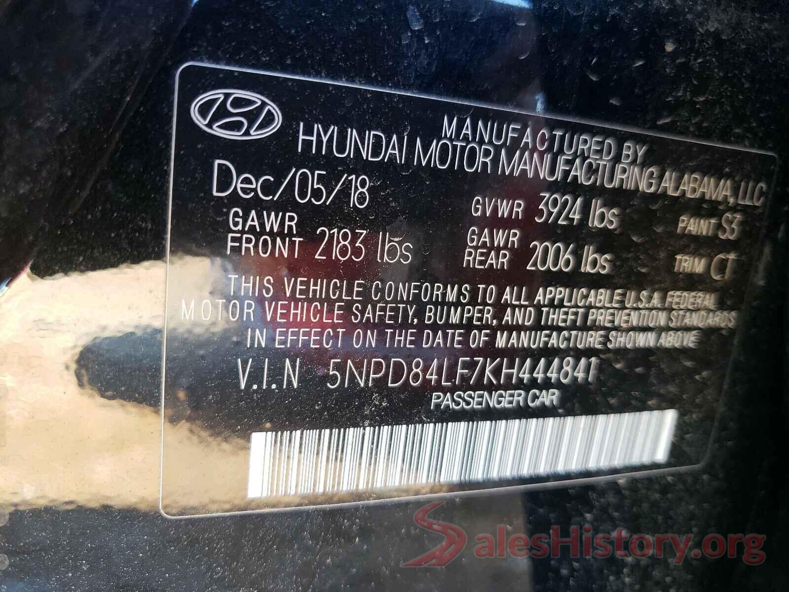 5NPD84LF7KH444841 2019 HYUNDAI ELANTRA