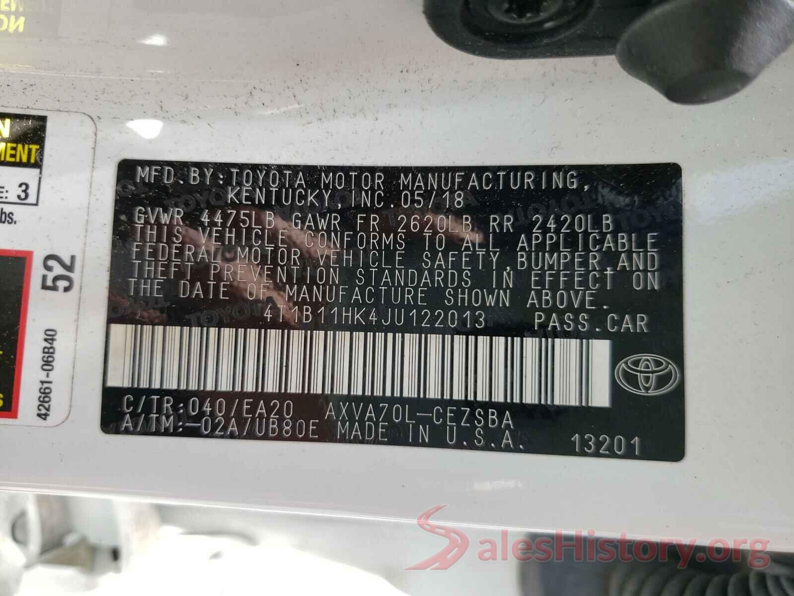 4T1B11HK4JU122013 2018 TOYOTA CAMRY