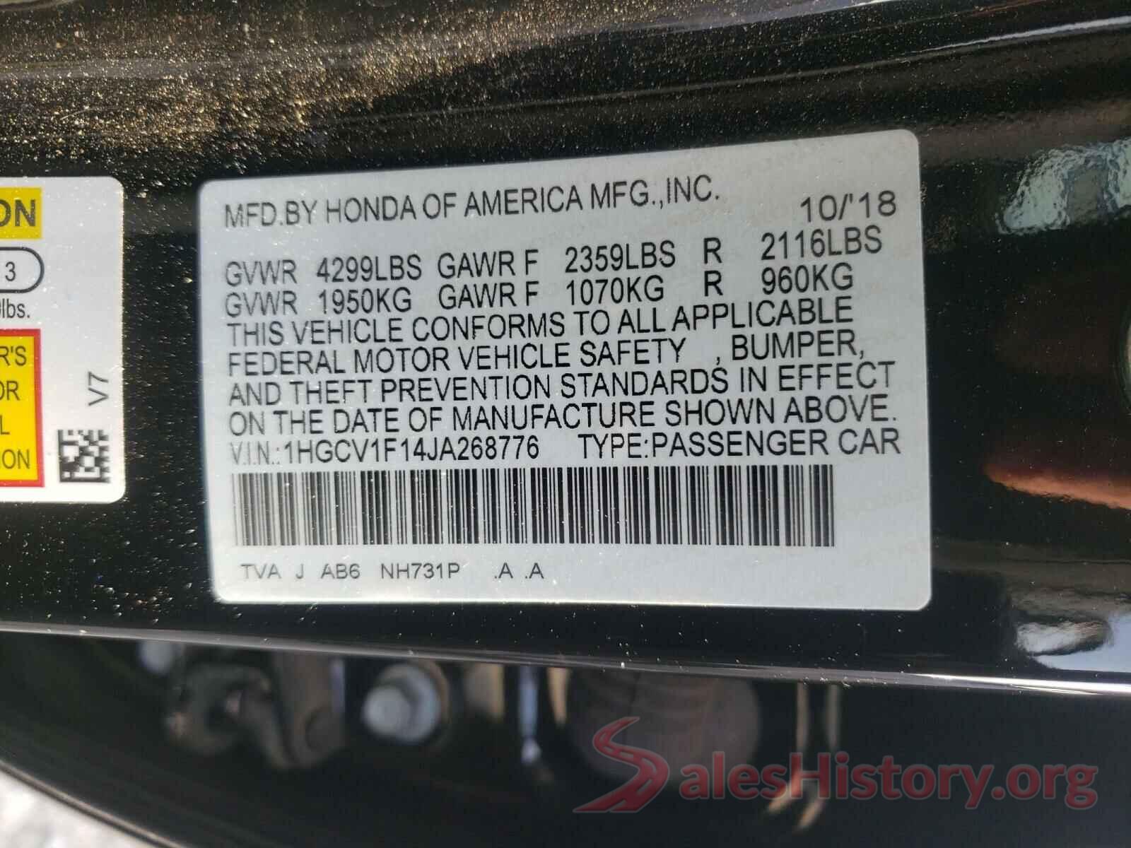 1HGCV1F14JA268776 2018 HONDA ACCORD