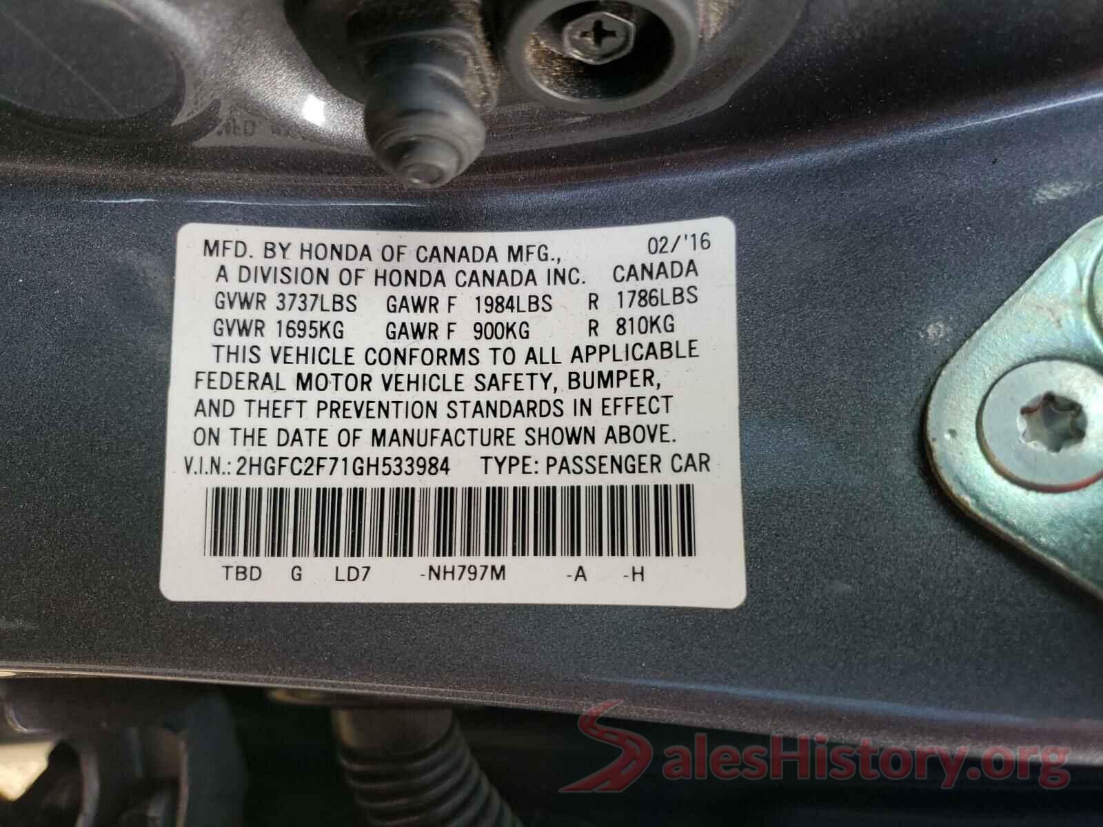 2HGFC2F71GH533984 2016 HONDA CIVIC