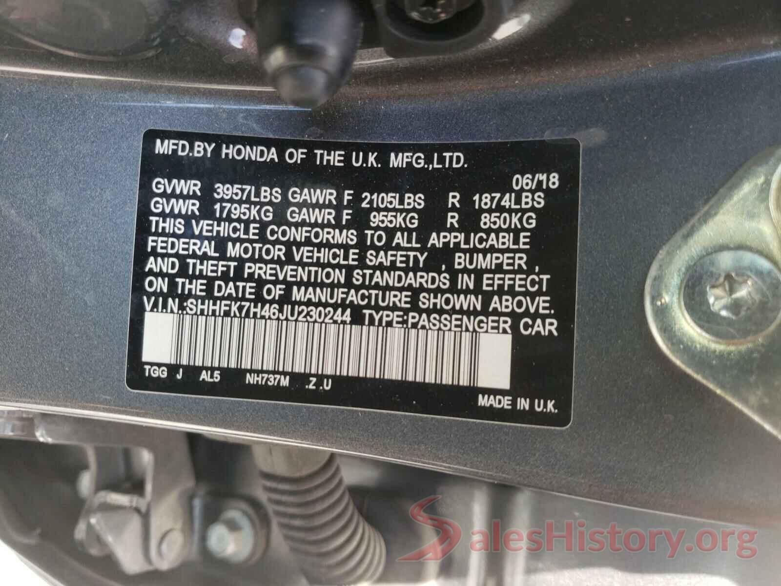 SHHFK7H46JU230244 2018 HONDA CIVIC