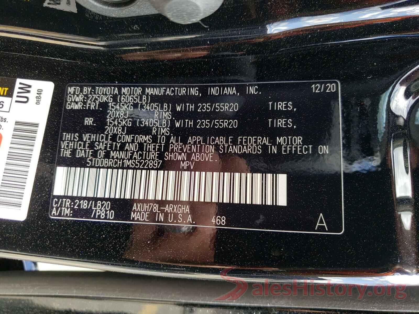 5TDDBRCH1MS522897 2021 TOYOTA HIGHLANDER