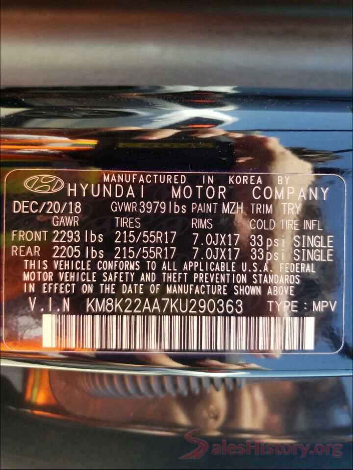 KM8K22AA7KU290363 2019 HYUNDAI KONA