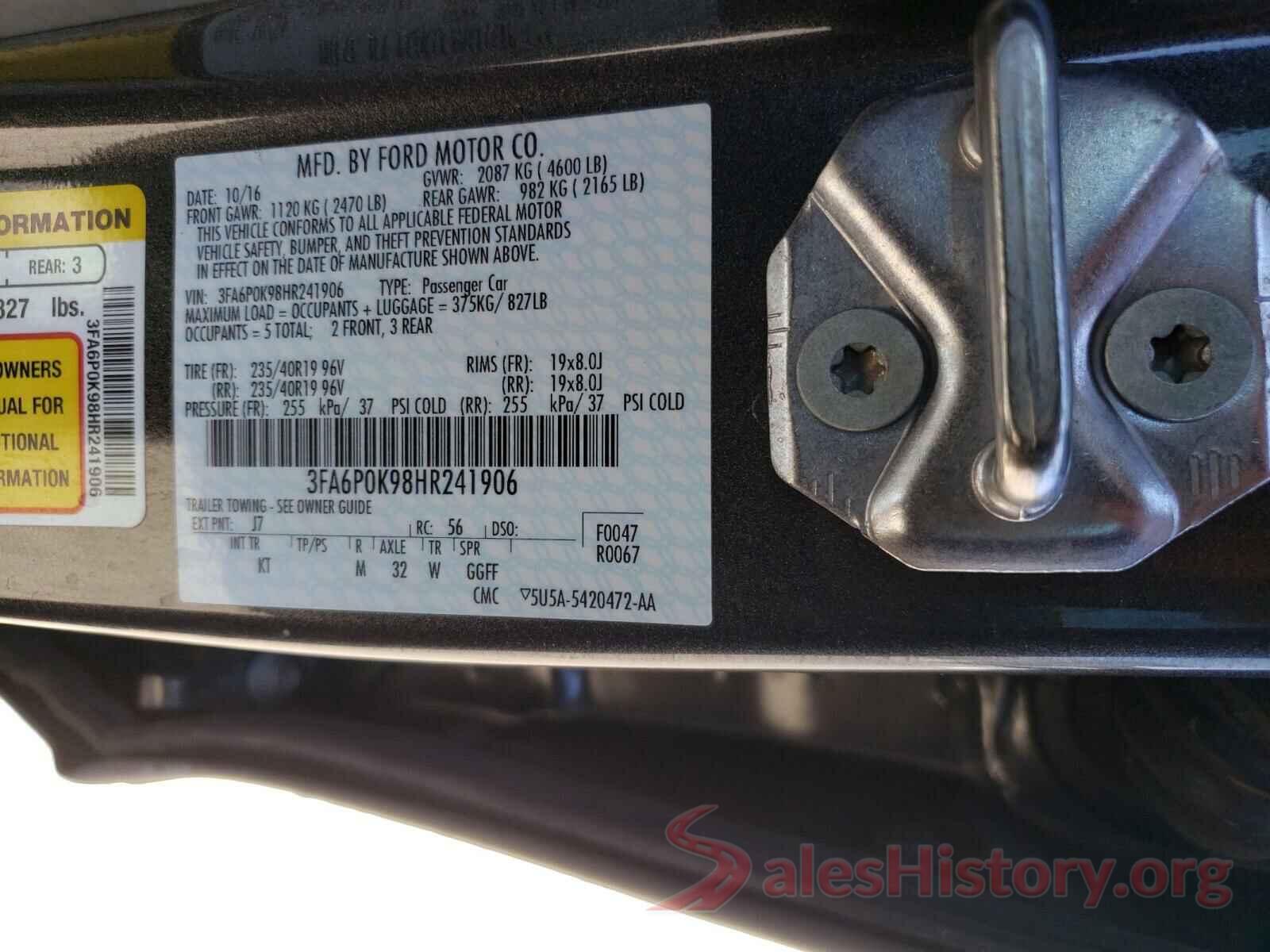 3FA6P0K98HR241906 2017 FORD FUSION