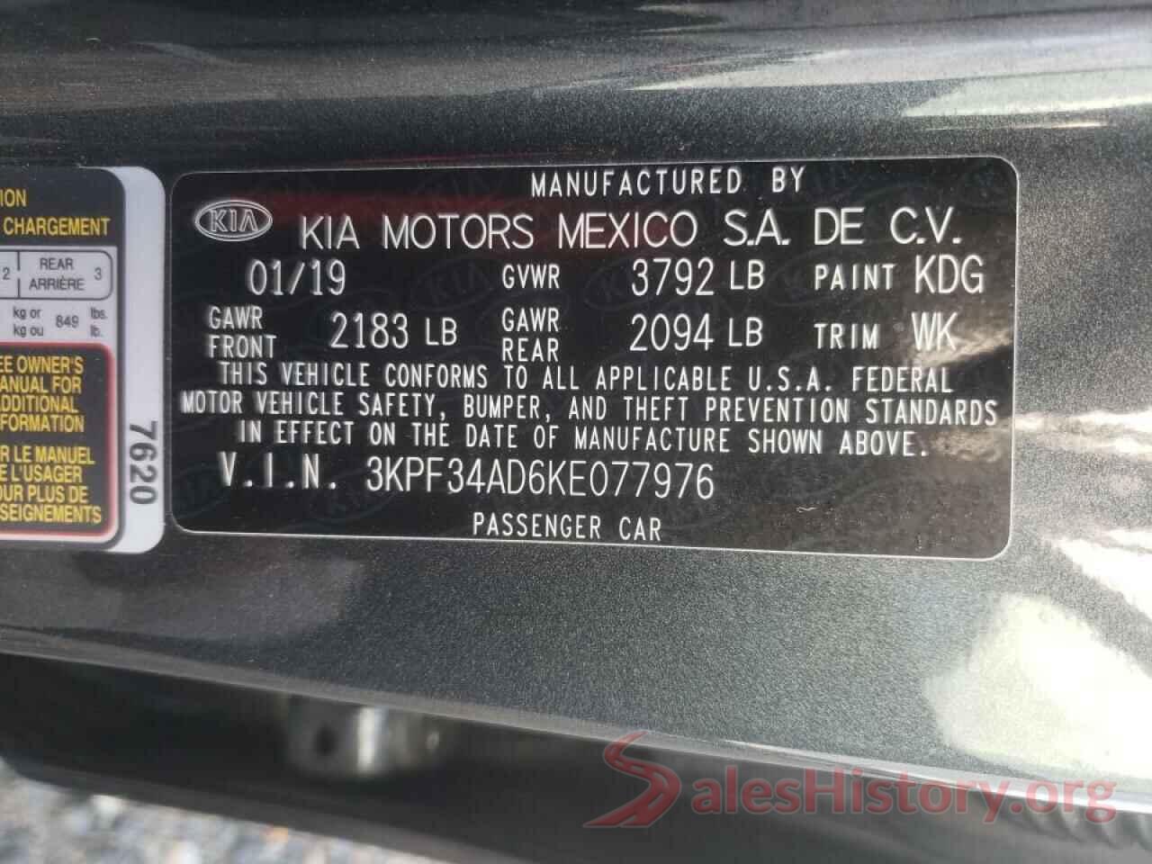 3KPF34AD6KE077976 2019 KIA FORTE