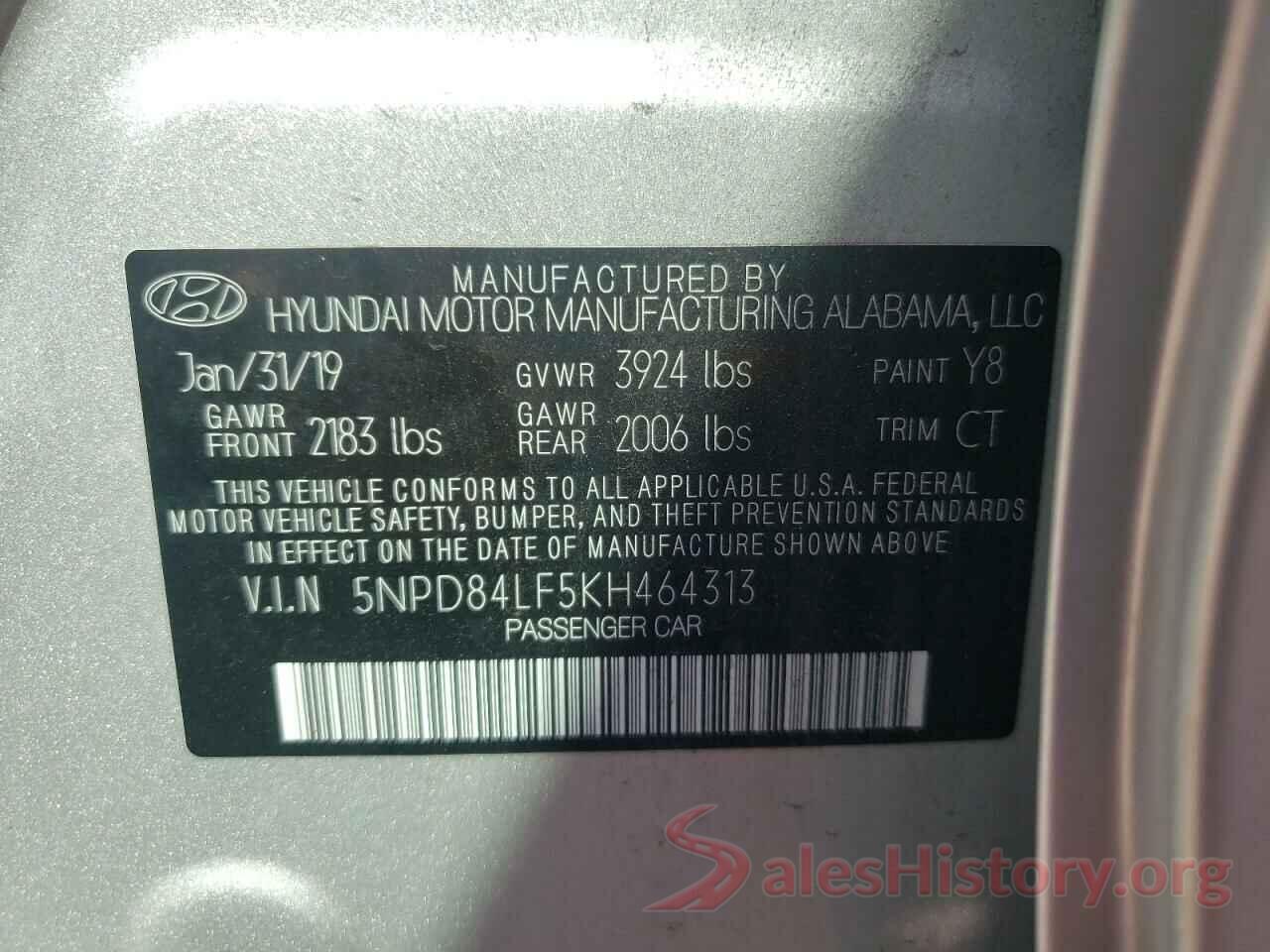 5NPD84LF5KH464313 2019 HYUNDAI ELANTRA