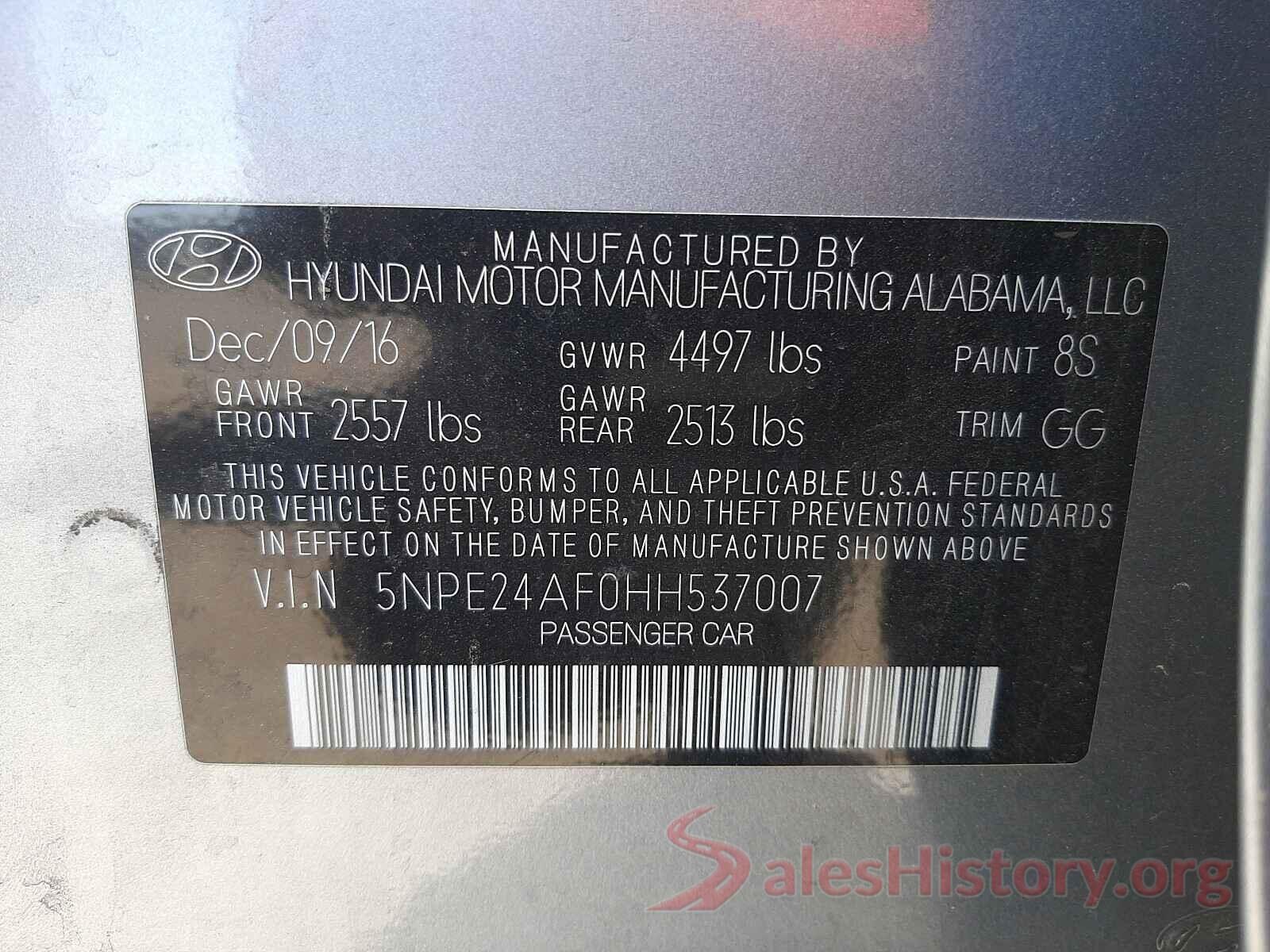 5NPE24AF0HH537007 2017 HYUNDAI SONATA