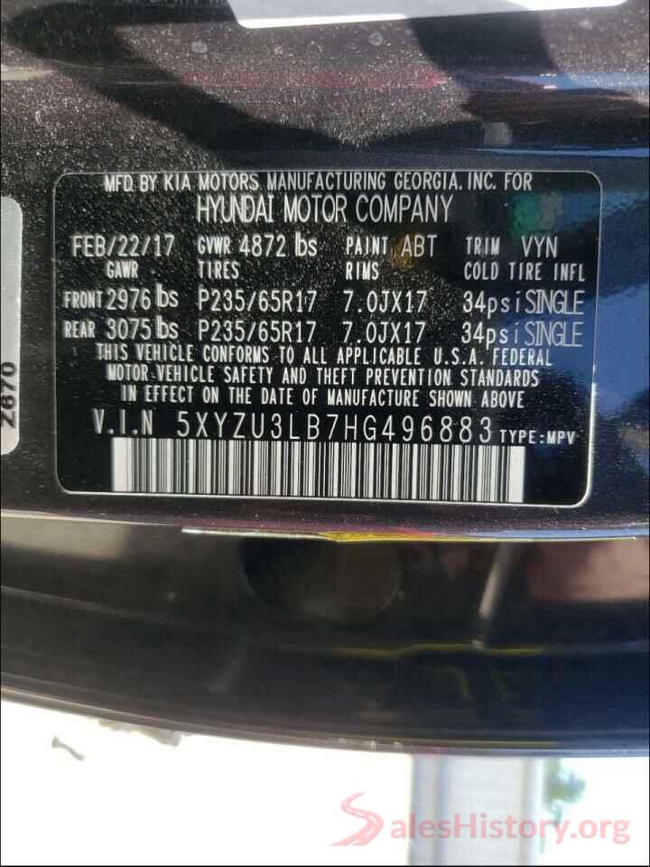 5XYZU3LB7HG496883 2017 HYUNDAI SANTA FE