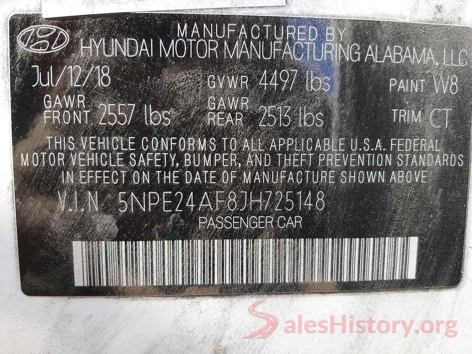 5NPE24AF8JH725148 2018 HYUNDAI SONATA