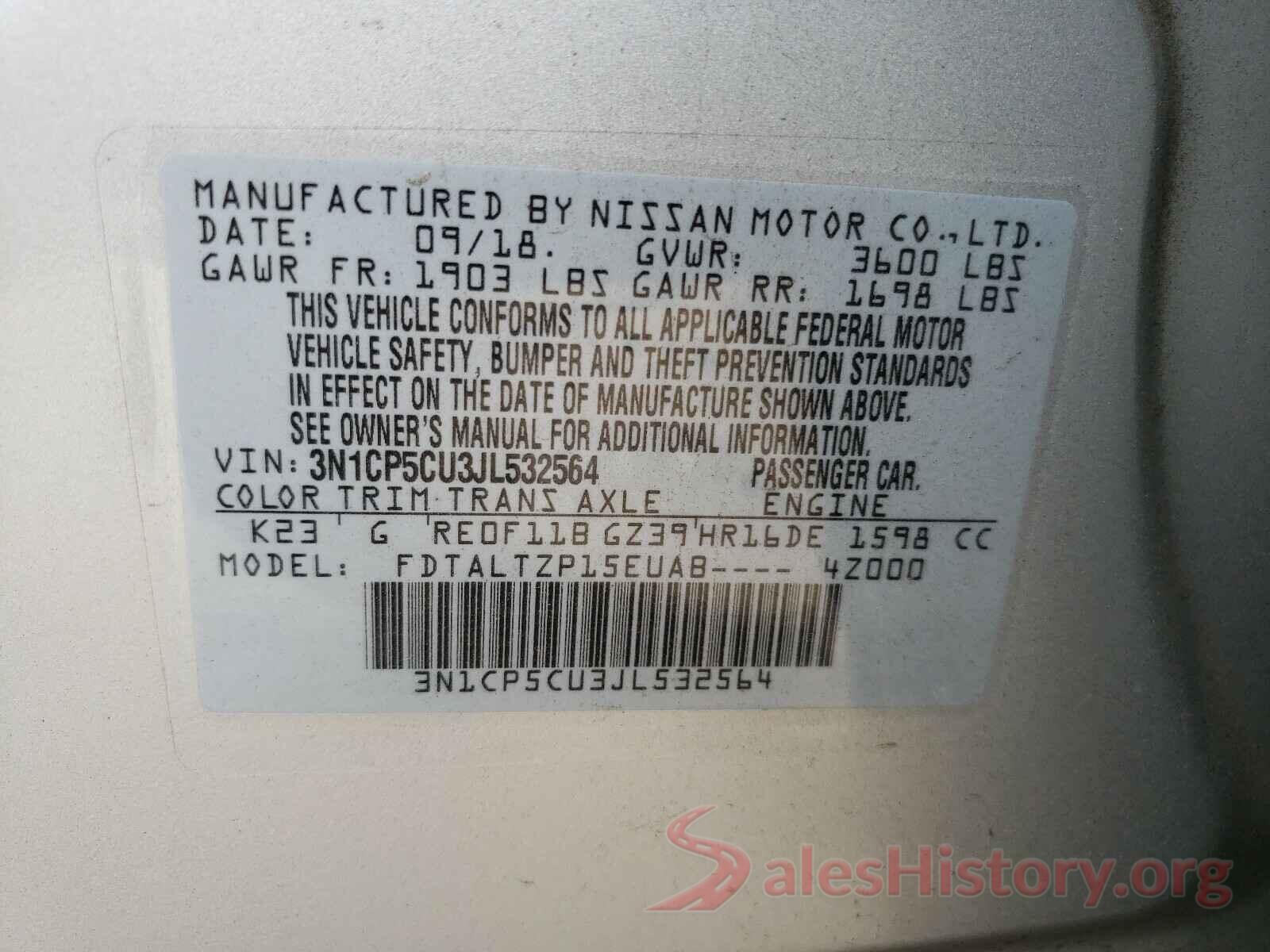 3N1CP5CU3JL532564 2018 NISSAN KICKS