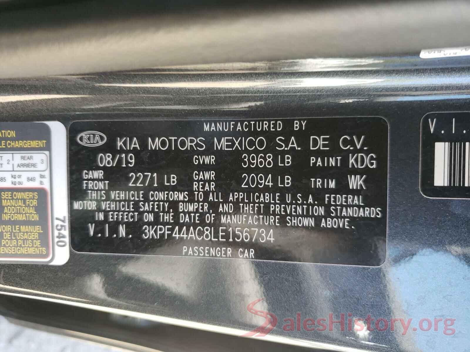 3KPF44AC8LE156734 2020 KIA FORTE