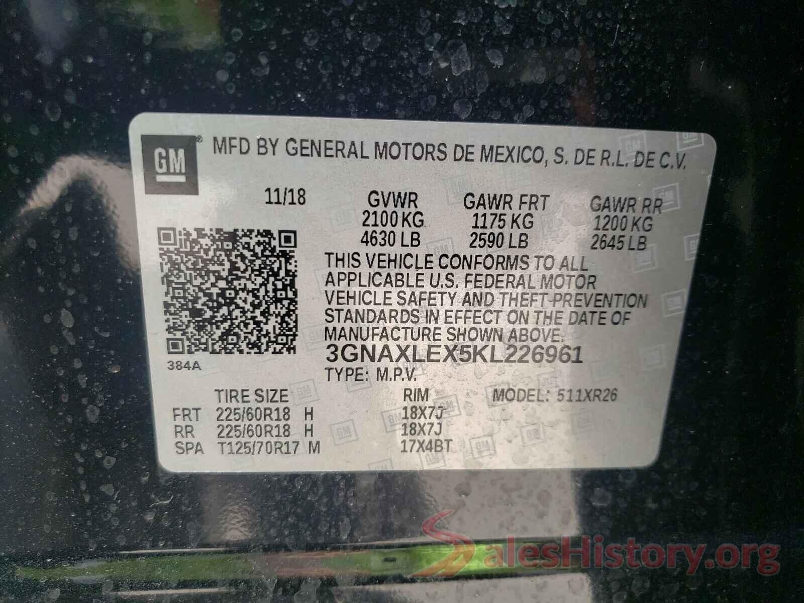 3GNAXLEX5KL226961 2019 CHEVROLET EQUINOX