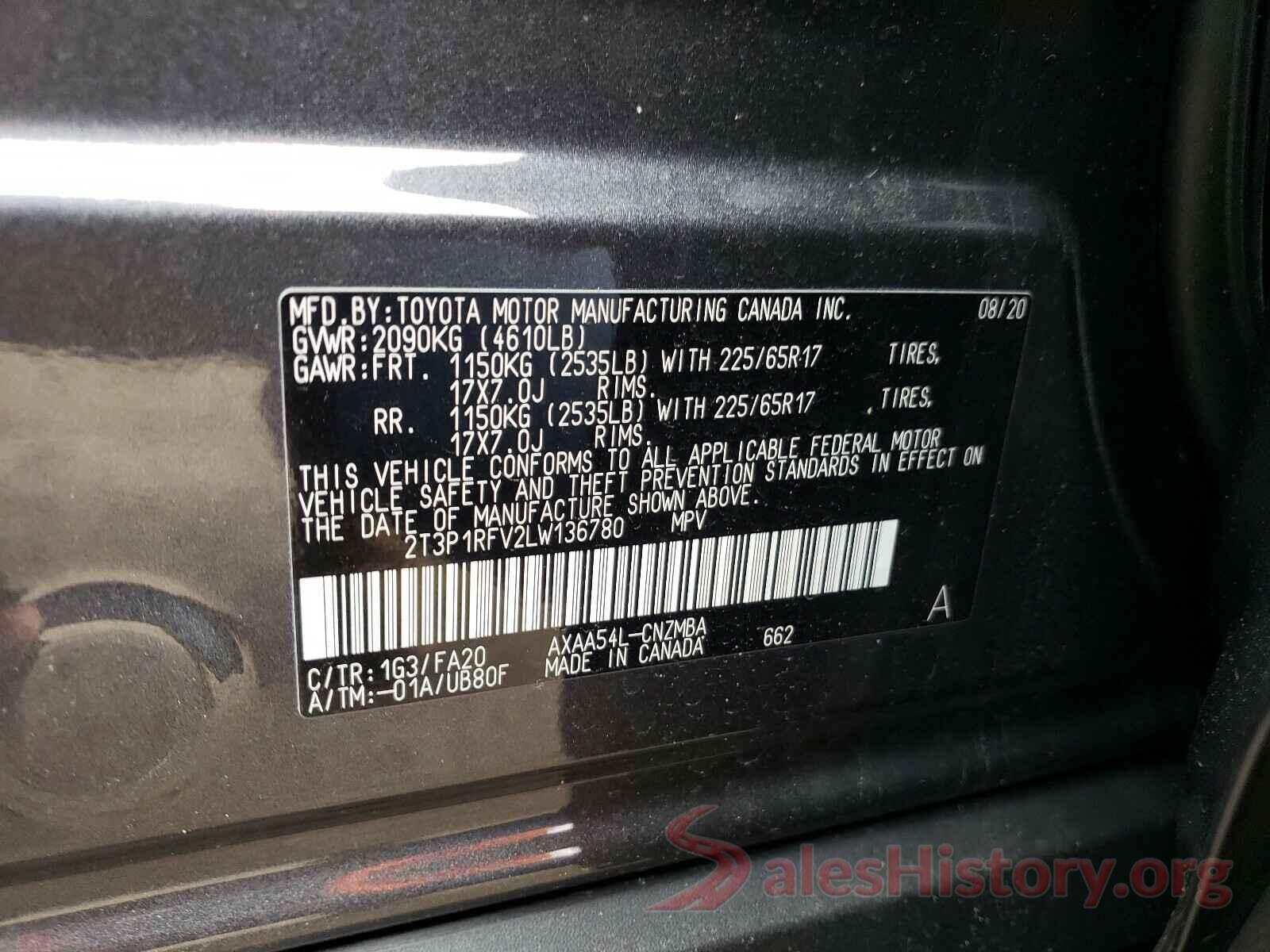 2T3P1RFV2LW136780 2020 TOYOTA RAV4