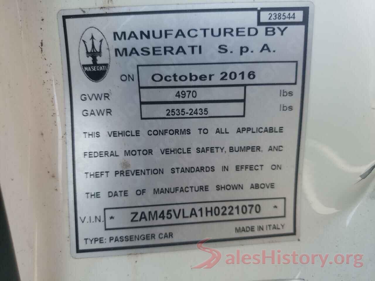 ZAM45VLA1H0221070 2017 MASERATI ALL MODELS