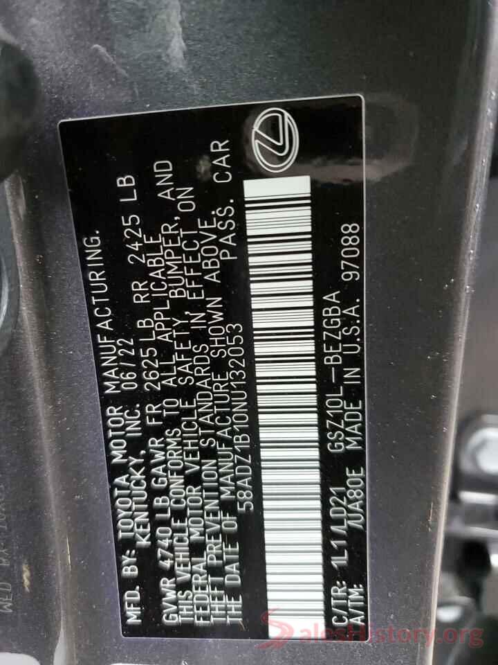 58ADZ1B10NU132053 2022 LEXUS ES350