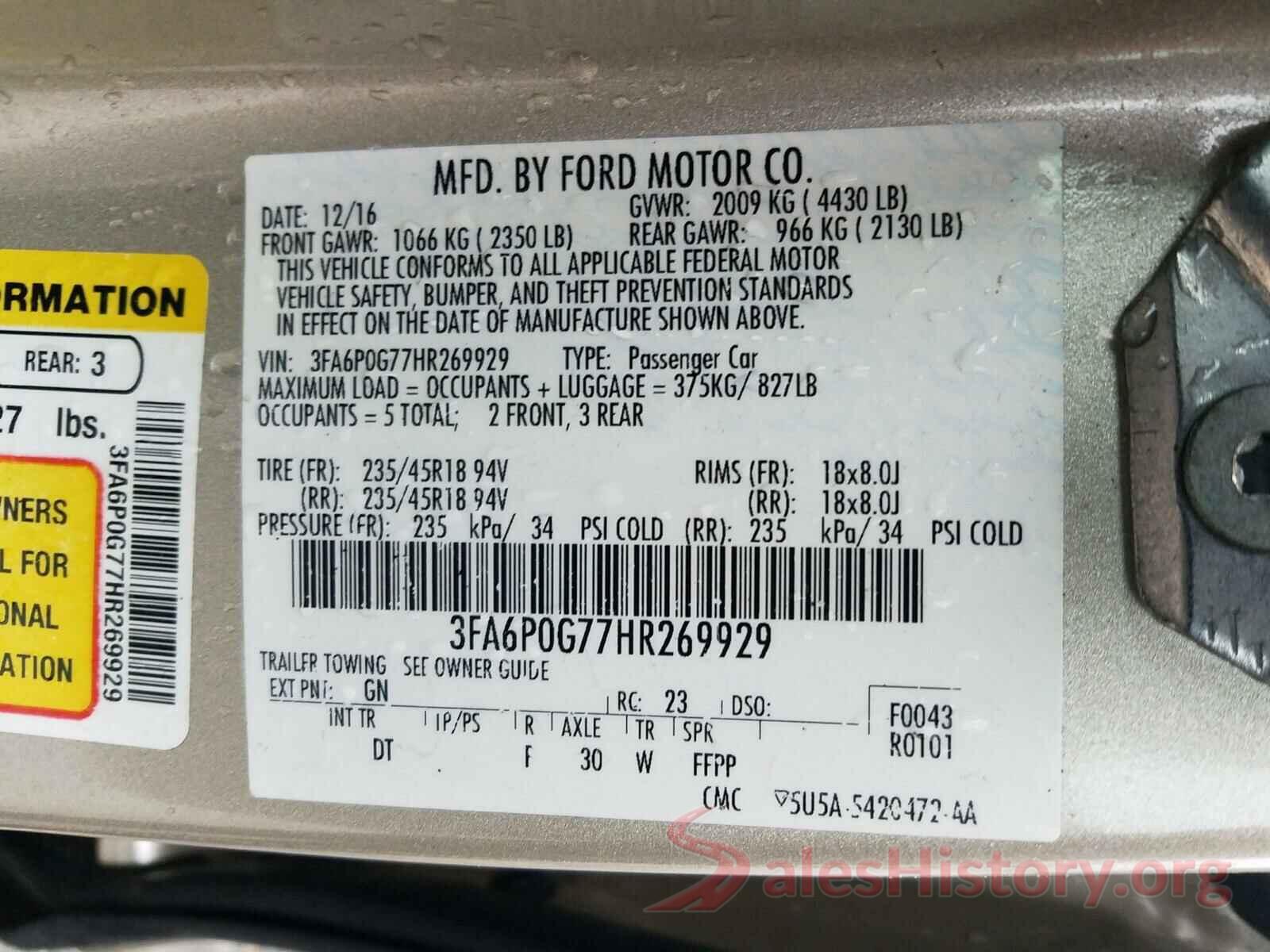 3FA6P0G77HR269929 2017 FORD FUSION