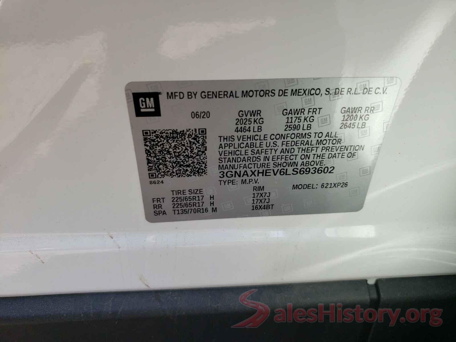 3GNAXHEV6LS693602 2020 CHEVROLET EQUINOX