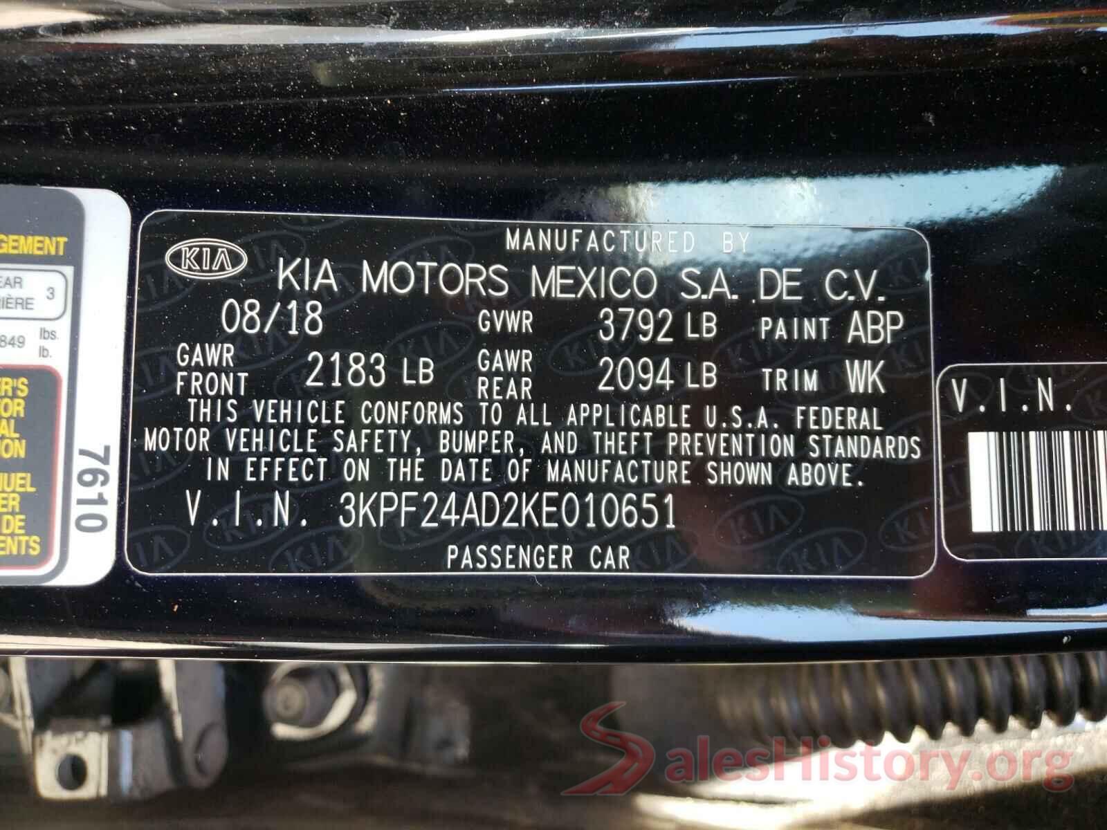 3KPF24AD2KE010651 2019 KIA FORTE