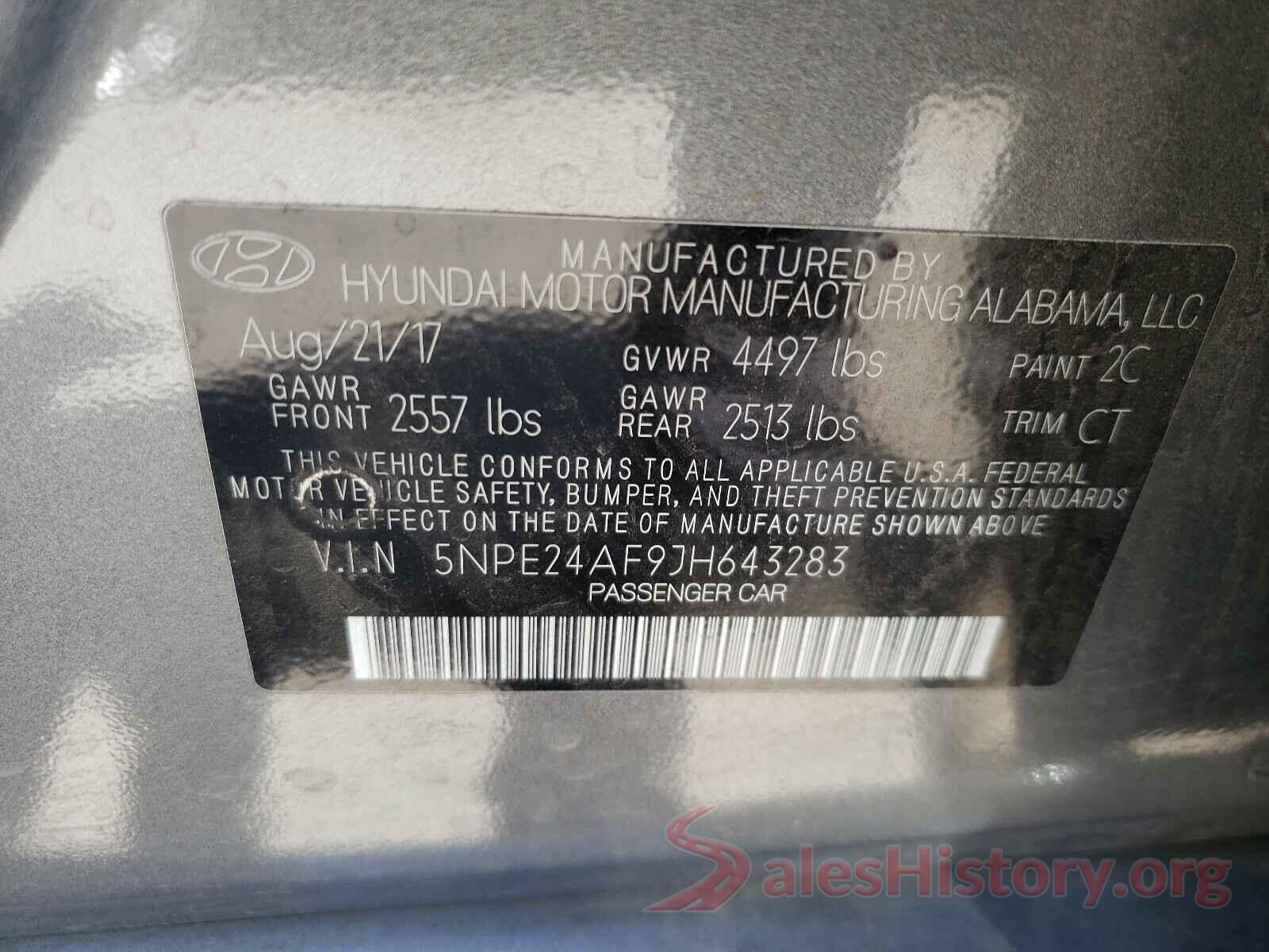 5NPE24AF9JH643283 2018 HYUNDAI SONATA