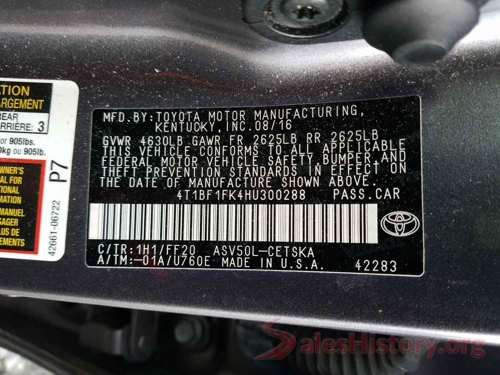 4T1BF1FK4HU300288 2017 TOYOTA CAMRY